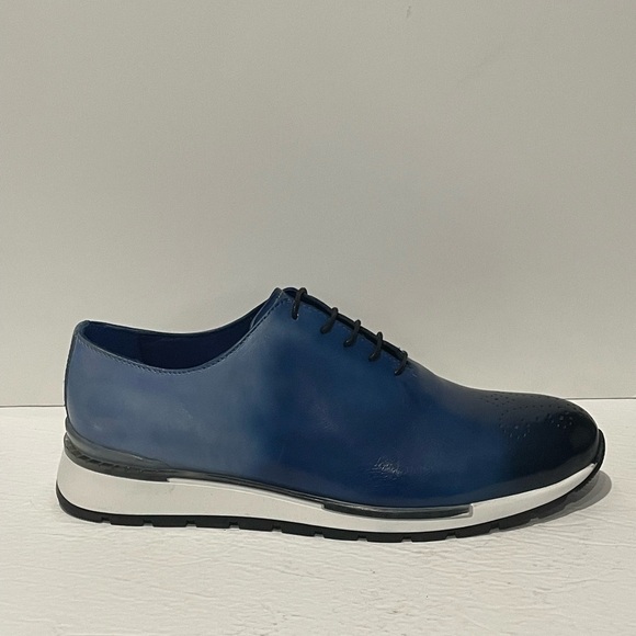 Emilio Franco shoes sneakers casual blue Italian leather Oxford - Picture 4 of 7